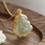 Natural gold inlaid jade necklace Hetian jade Buddha male pendant female jade Maitreya Buddha mother jade pendant