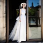 【Luz】Satin Pearl Embroidered Halter Neck Wedding Dress with Train G0015