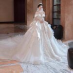【Luz】One-shoulder Castle Princess Satin Wedding Dress with Train G0016