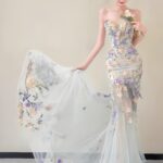 【Auroflora】Flowers Reflecting the Moon-High-end Customized Tube Top Flower Fishtail Toast Dress Z0016