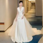 【Luz】French halterneck/temperament v-neck high-end niche satin trailing wedding dress Z0019