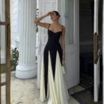 【Party Dress】  Black and white colorblock suspender dress G0021