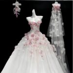 【Auroflora】Strapless Delicate Pink Floral Wedding Dress Z0002