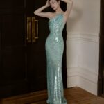 【Party Dress】Aqua Ripples of Starlight  Exquisite sequined backless gown G0027