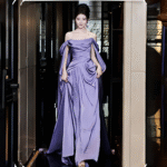【Daydreaming】Purple One-Shoulder Satin Wedding Dress G0010