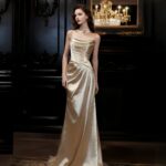 2025 New Light Luxury Champagne Gold Evening Dress  Z0033