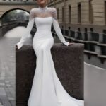 【Estrella】 High-end custom pearl satin simple fairy dreamy fishtail wedding dress G0028