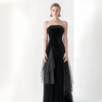 【Party Dress】Retro Strapless Long Black Velvet Party Evening Dress  Z0038