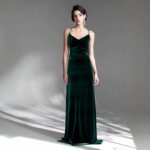 【Party Dress】Vintage velvet French elegant light luxury emerald evening dress Z0041