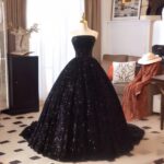 【Estrella】Dark Night Aurora—Black strapless glitter princess dress G0044