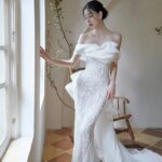 【Estrella】Off-shoulder sequined tulle wedding dress  G0030